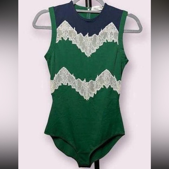 Valentino Tops - Valentino Green and Blue Lace Bodysuit Medium